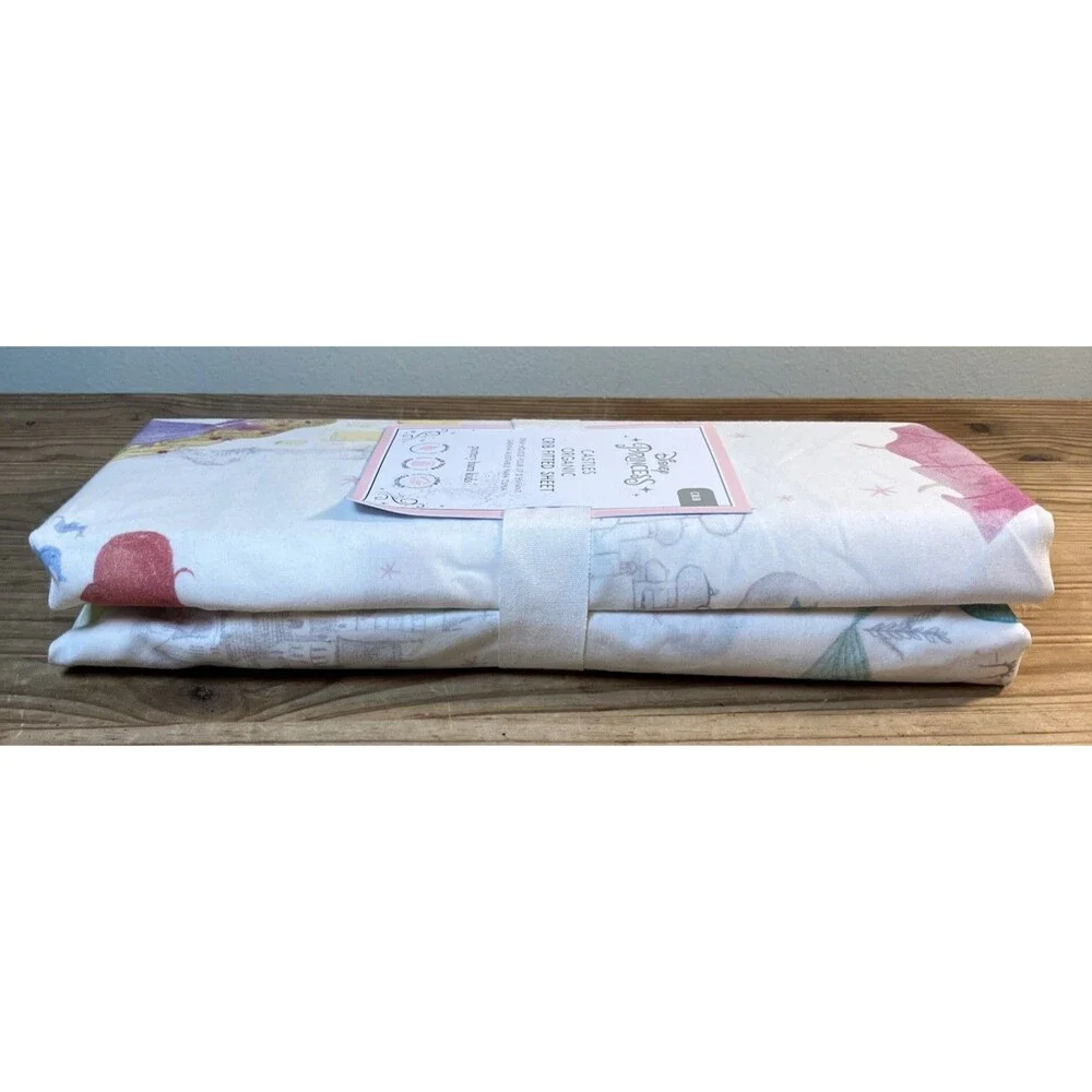 Pottery Barn Kids Disney Princess Castles Organic Crib Fitted Sheet NEW